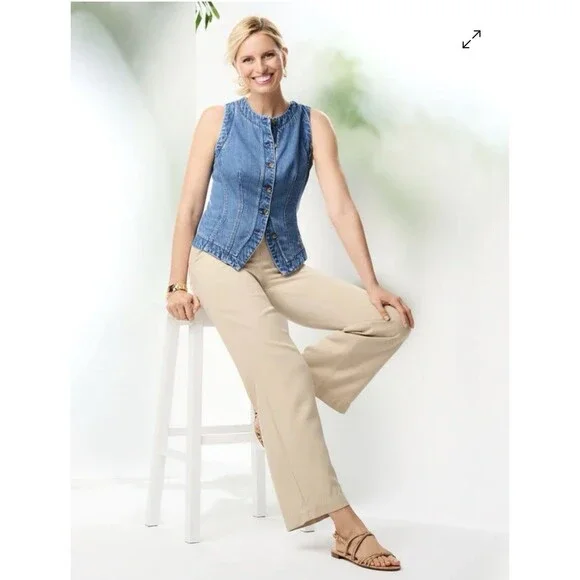 Talbots Flowy Wide Leg Ankle Pants Women’s 16P Beige - Picture 2 of 16